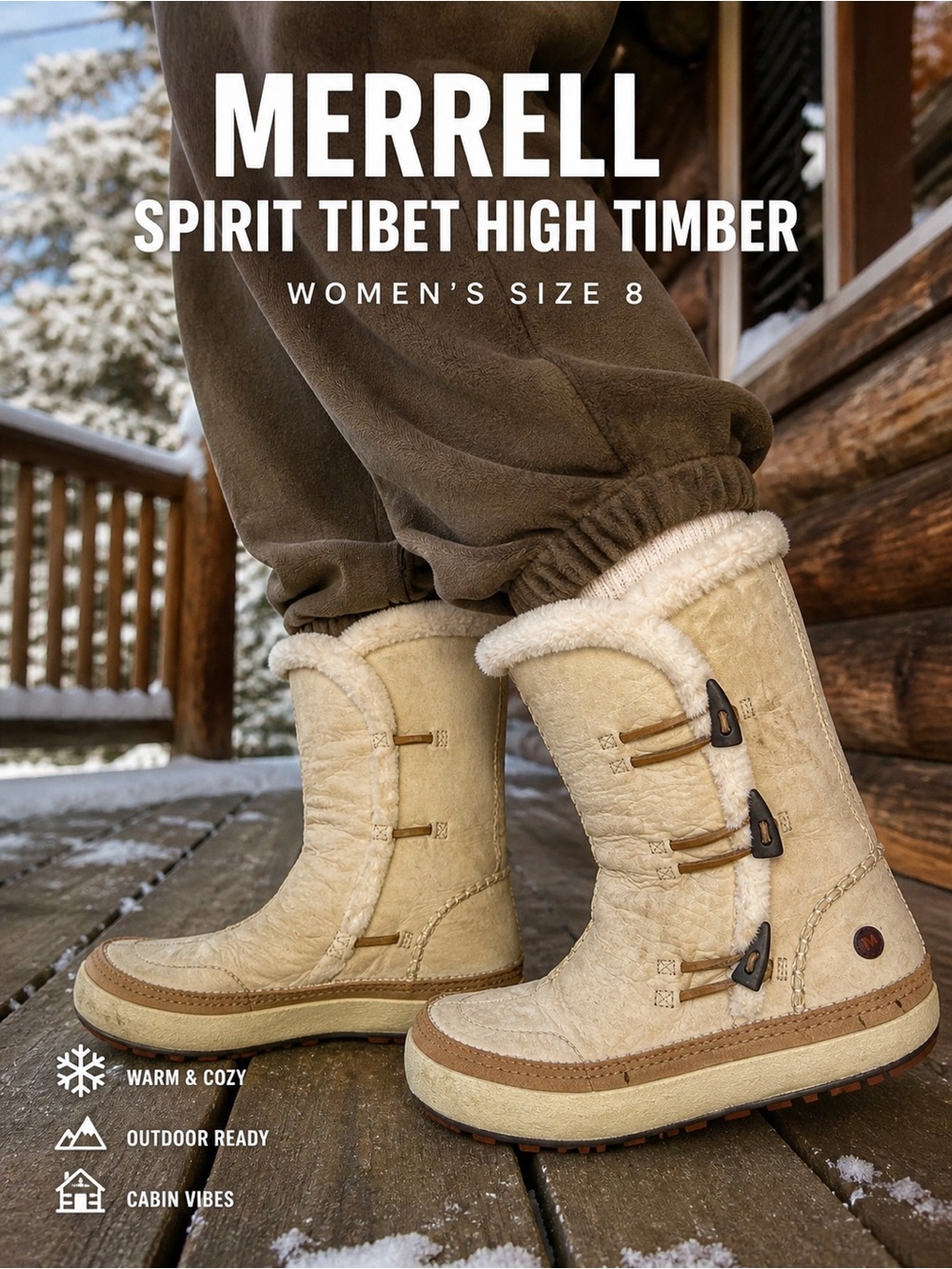 Merrell Spirit Tibet Timber Boots Womens 8 Shearling Leather Winter
